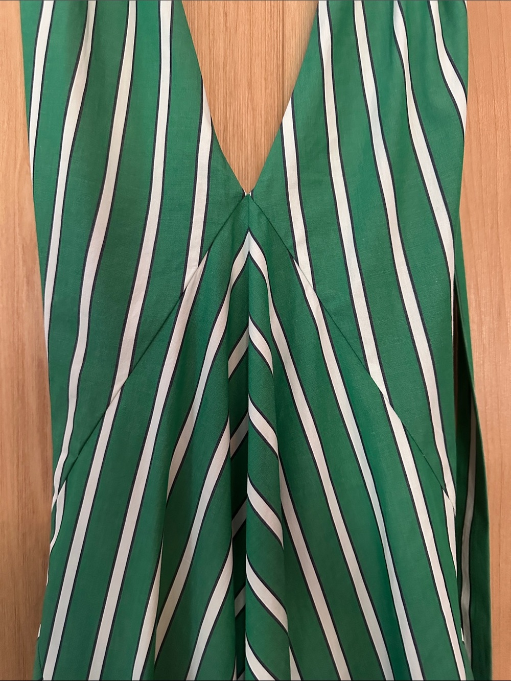 STAUD Dawn Seaweed Stripe Halter Maxi Dress Green White M - Picture 6 of 9